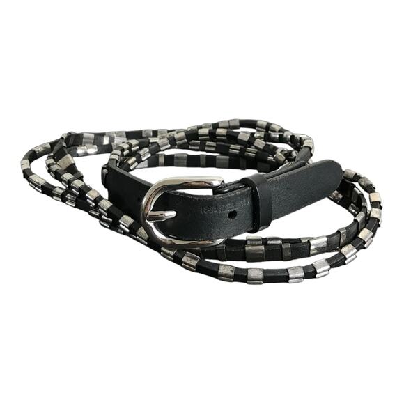 Isabel Marant black Leather Buckle Belt Womens M Triple Strand Silver Hardware - Picture 3 of 5
